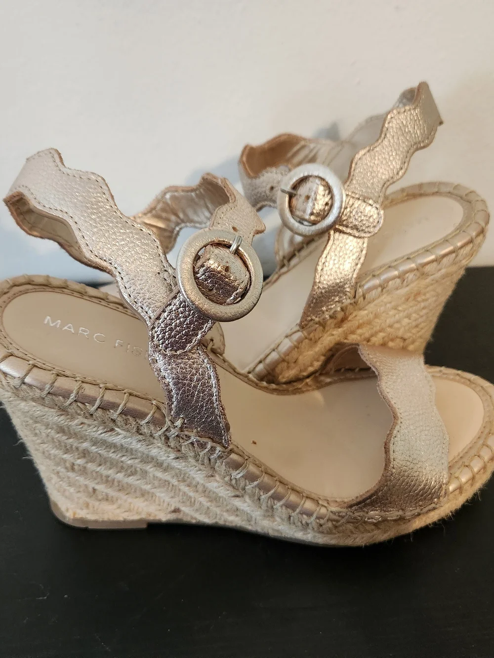 Marc Fisher Metallic Rose Gold Wedge Sandals